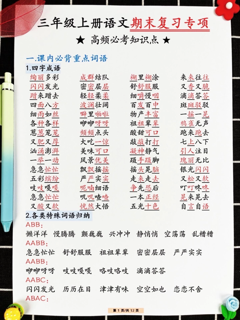 三年级上册语文期末考试复习全面攻略，囊括。理解、记忆、应用等核心技能，由经验丰富的语文老师倾力整理，提炼出代表性的知识点，强烈建议打印并让孩子反复阅读，熟练掌握，为期末考试助一臂之力！期末考试 三年级.pdf_第2页