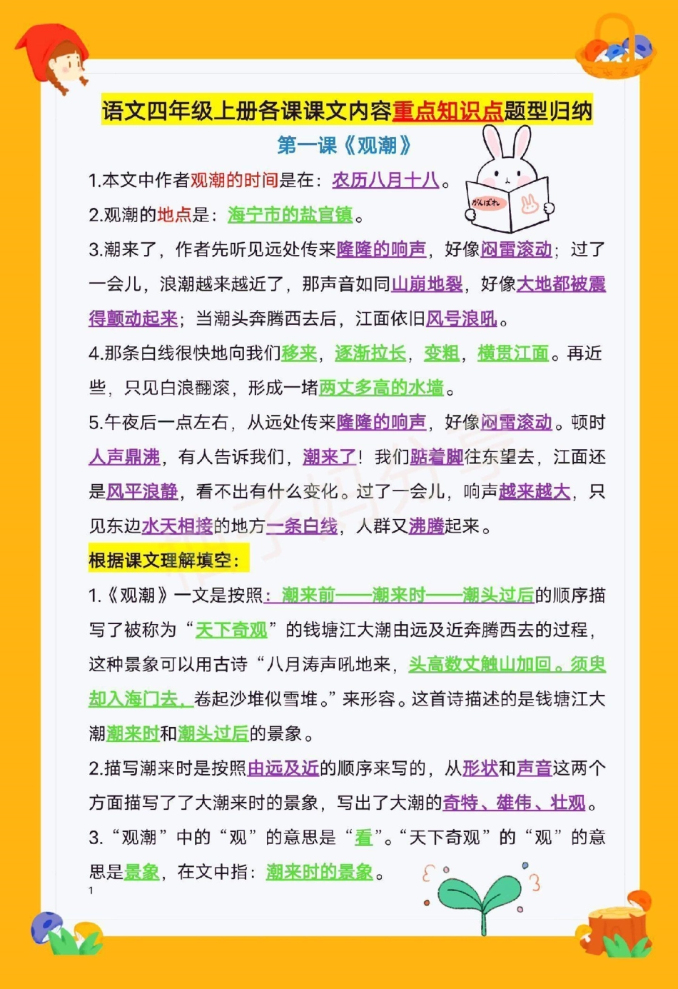 四年级上册1-8单元全册重点内容总结‼‼全部都是考试必考内容，老师帮大家总结出来了，家长打印下来给孩子好好练习吧 ‼四年级上册语文 必考考点 四年级语文 知识点总结 小学知识点归纳.pdf_第1页