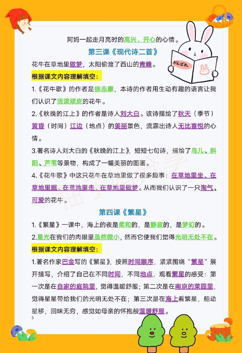 四年级上册1-8单元全册重点内容总结‼‼全部都是考试必考内容，老师帮大家总结出来了，家长打印下来给孩子好好练习吧 ‼四年级上册语文 必考考点 四年级语文 知识点总结 小学知识点归纳.pdf_第3页