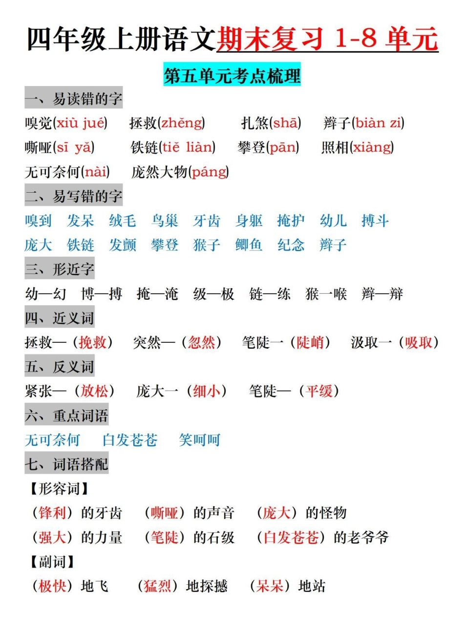 四年级上册语文期末复习各单元核心考点梳理。四年级 四年级上册语文 关注我持续更新小学知识 期末复习 知识点总结.pdf_第3页