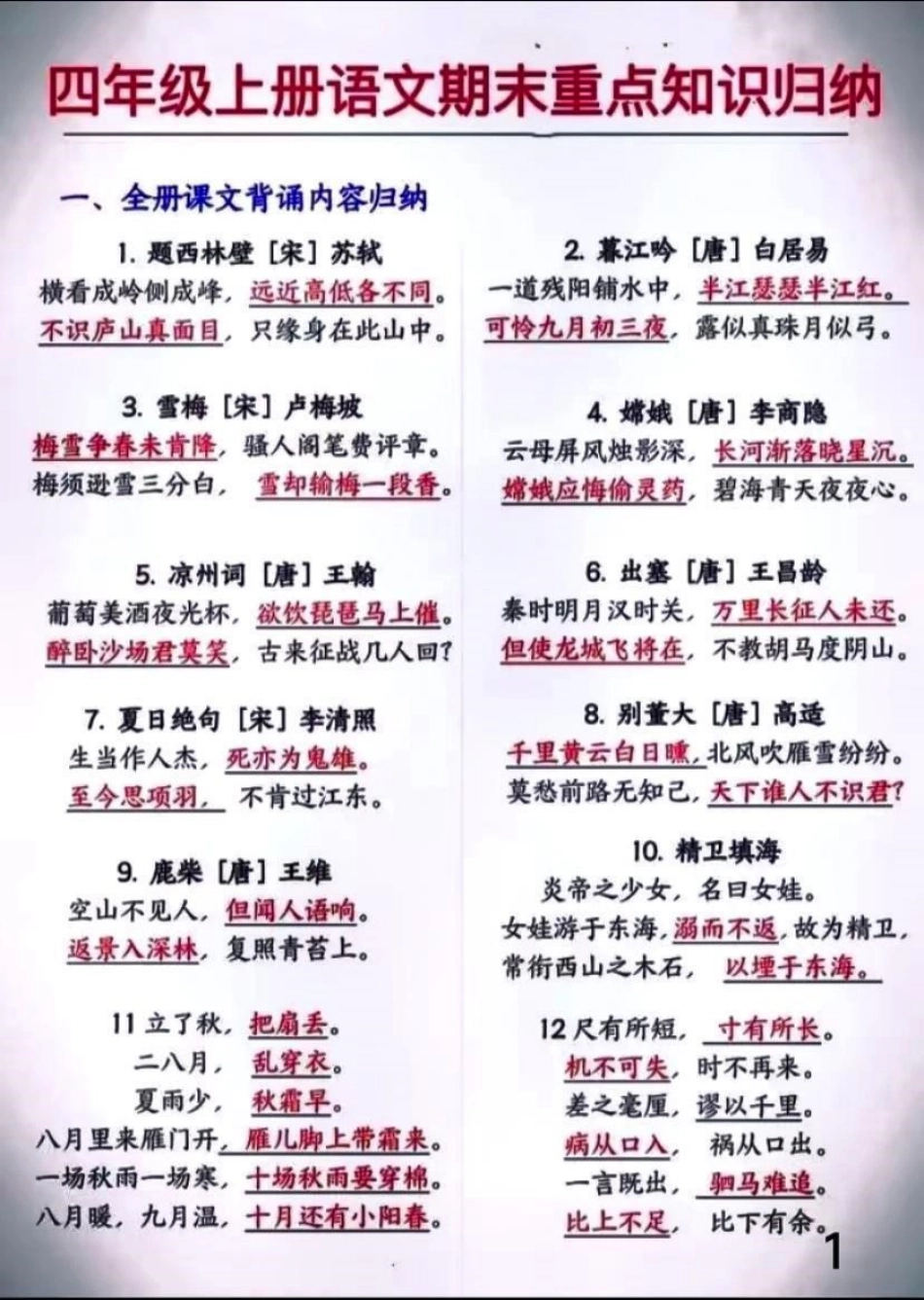 四年级上册语文期末重点知识归纳。四年级上册语文期末重点知识归纳四年级上册语文.pdf_第1页