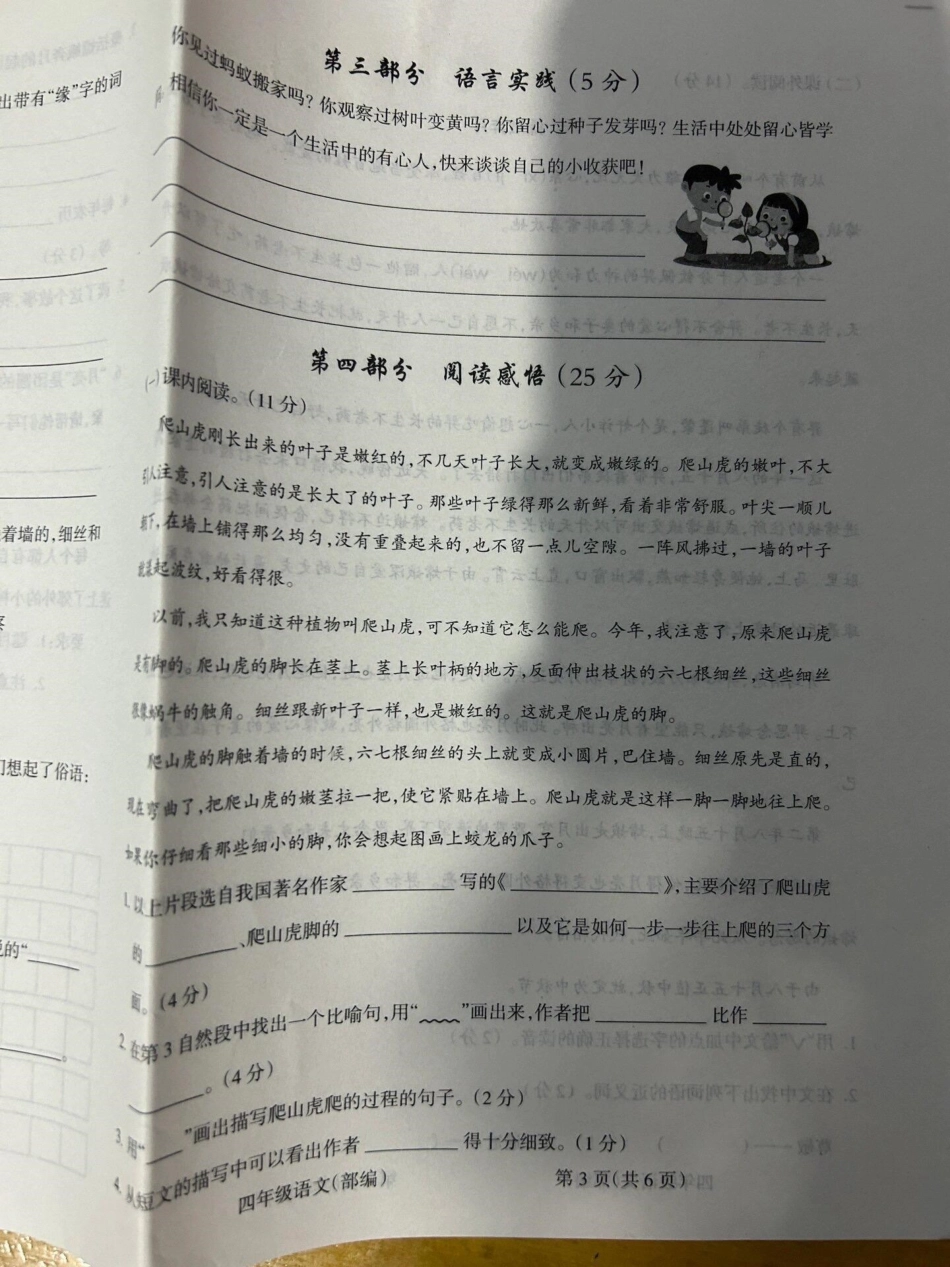 四年级上册语文期中试卷。四年级上册语文 期中考试 语文.pdf_第3页