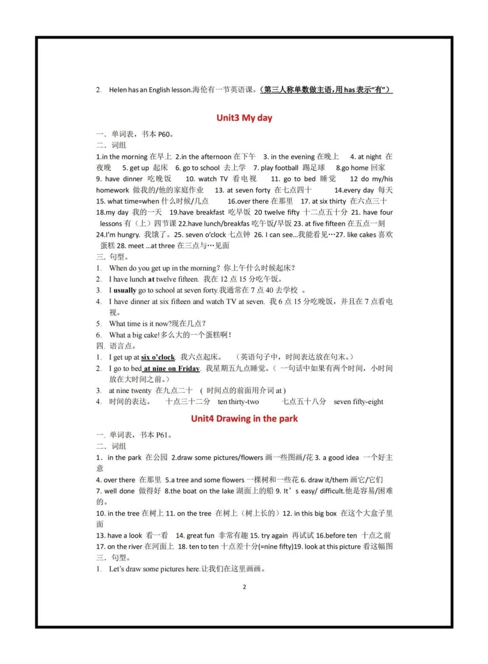 四年级下册译林版英语1—8单元知识要点四下英语译林版重难点整理 译林版英语 学习资料分享 知识点总结.pdf_第2页