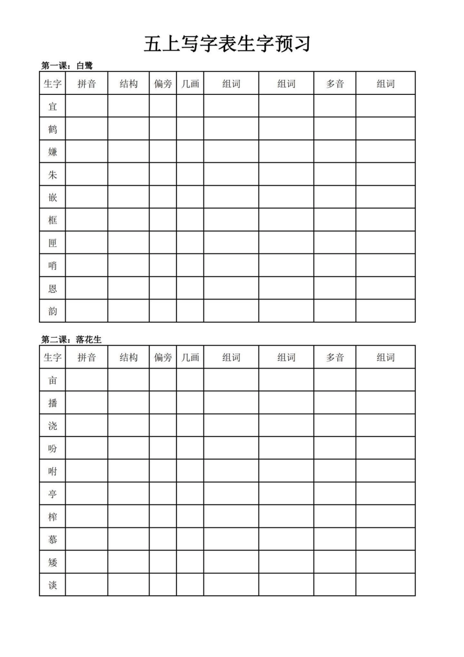 暑假预习‼五年级上册语文生字预习单。暑假语文预习必备‼五年级上册语文生字预习单暑假预习 五年级上册语文 生字预习 生字预习卡 同步生字.pdf_第1页