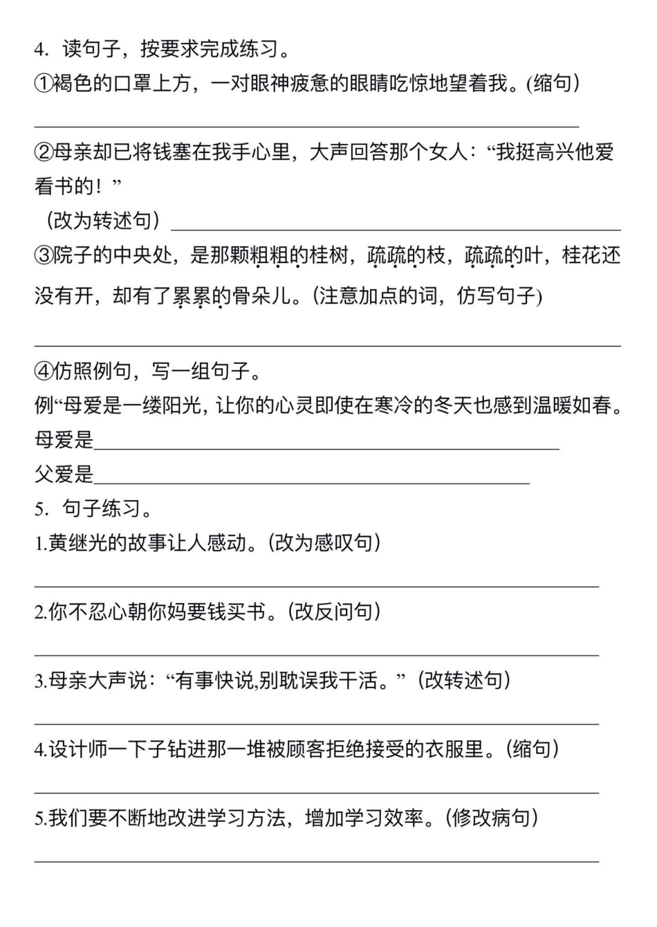 五年级上册语文第六单元句子专项练习五年级上册语文 语文第六单元 句子专项练习 必考题型 学习资料分享.pdf_第3页