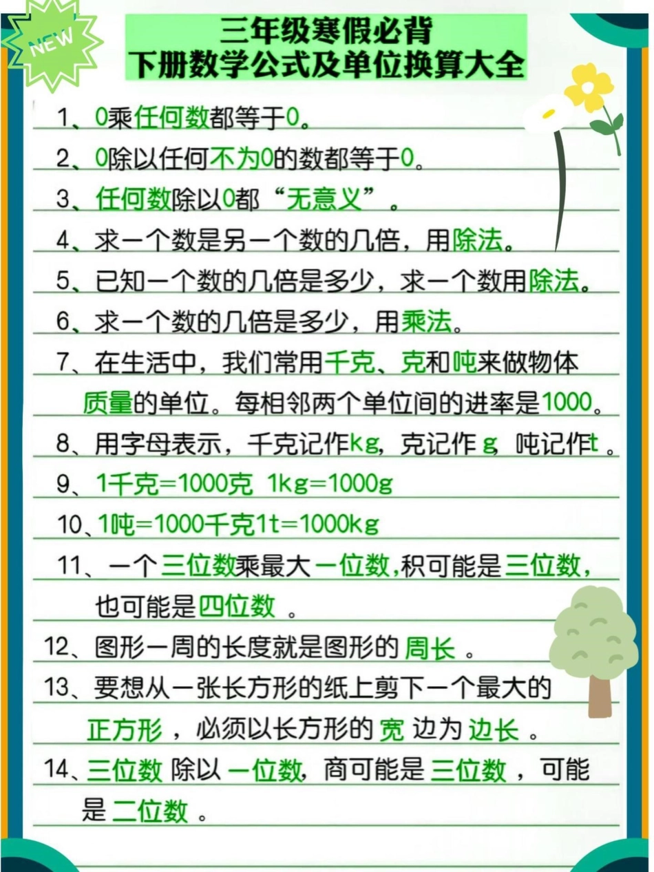 三年级下册数学寒假必背概念和公式大全教育 学习   三年级数学.pdf_第2页