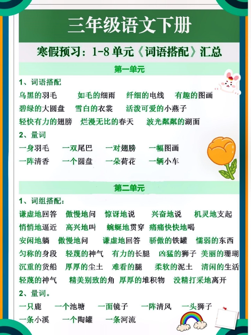 三年级下册语文1-8单元词语汇总大全，宝妈们收藏打印吧三年级语文 教育 小学语文 学习.pdf_第1页