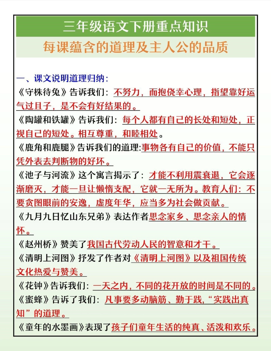 三年级下册语文每课重点知识整理小学语文 教育 三年级语文 学习 语文.pdf_第1页