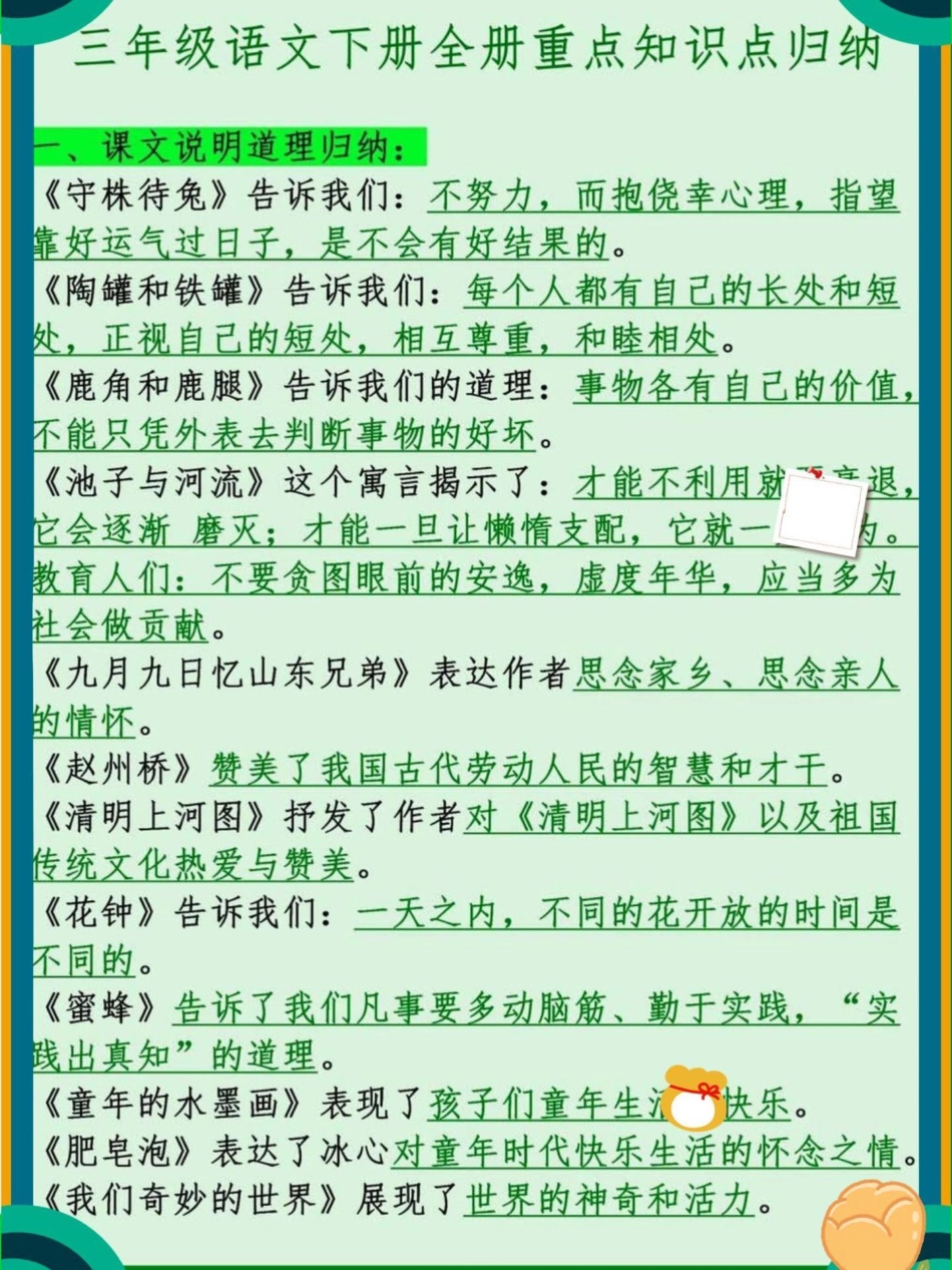 三年级下册语文全册知识点归纳知识点总结  必考考点 教育 学习.pdf_第1页