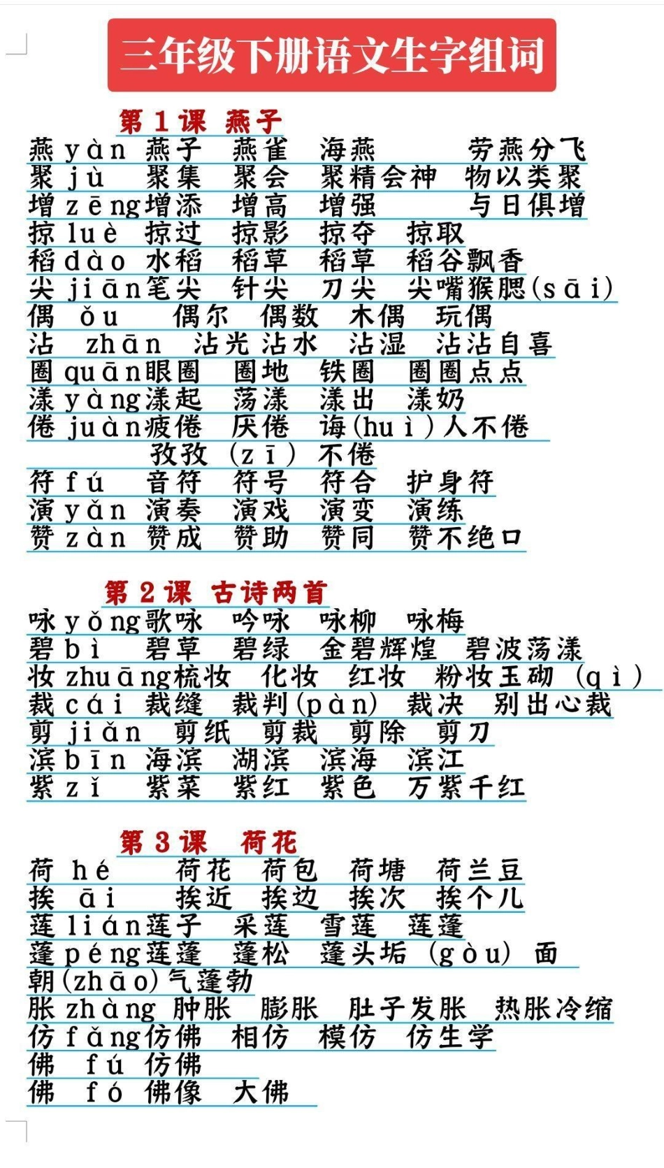 三年级下册语文生字组词。家长速收藏，方便以后学习哦！ 三年级 开学季 生字组词 必考考点 知识分享.pdf_第1页