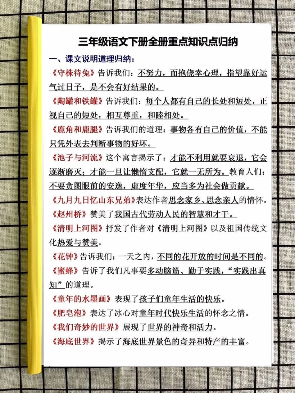 三年级下册语文重点知识点归纳总结小学语文 教育 语文 三年级语文 学习.pdf_第1页