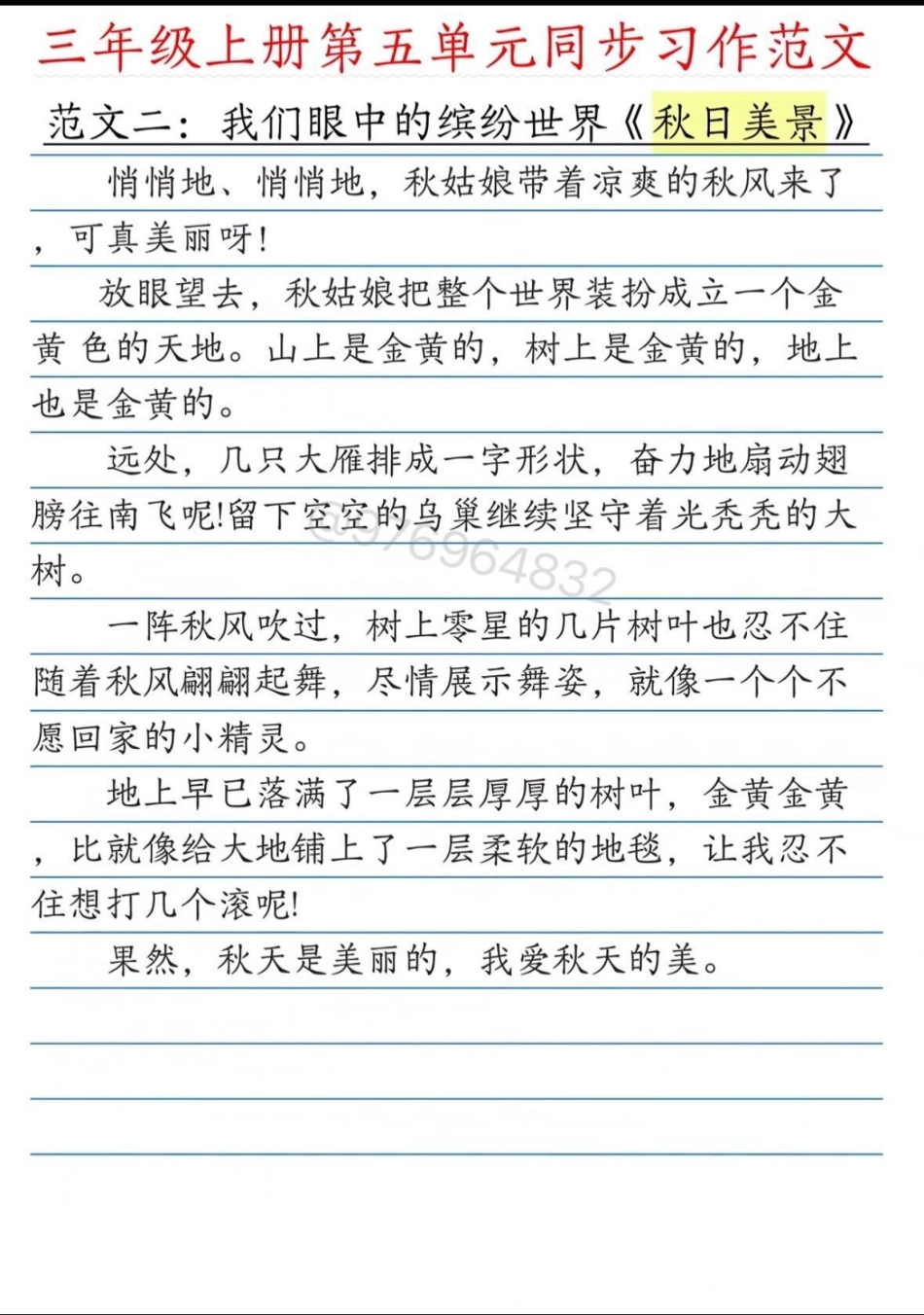 三年级语文上册 第五单元同步习作范文。三年级 三年级上册语文 优秀范文 必考考点 同步作文.pdf_第3页