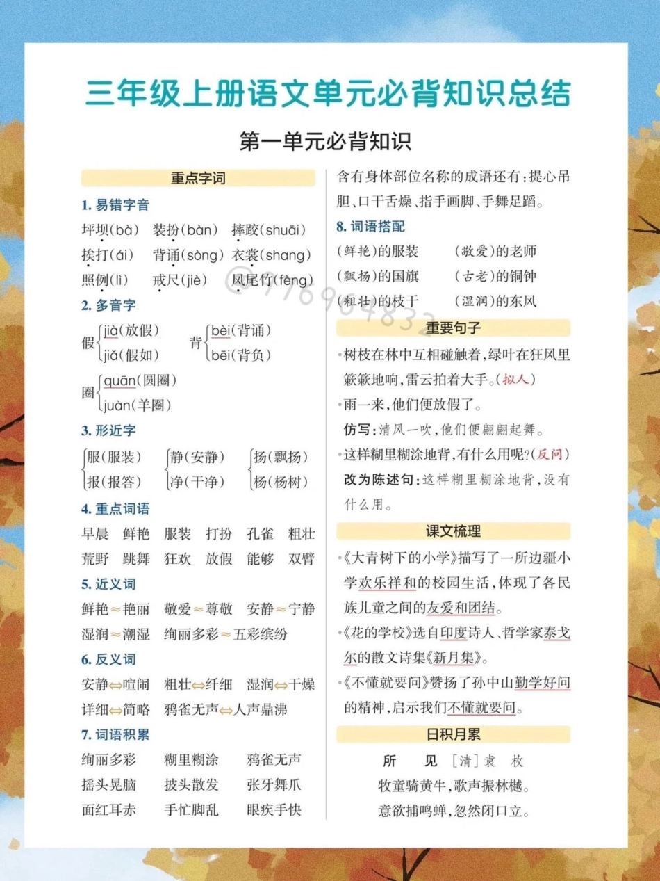 三年级语文上册必背知识点总结。三年级 二升三 三年级上册语文 知识点总结 开学.pdf_第2页