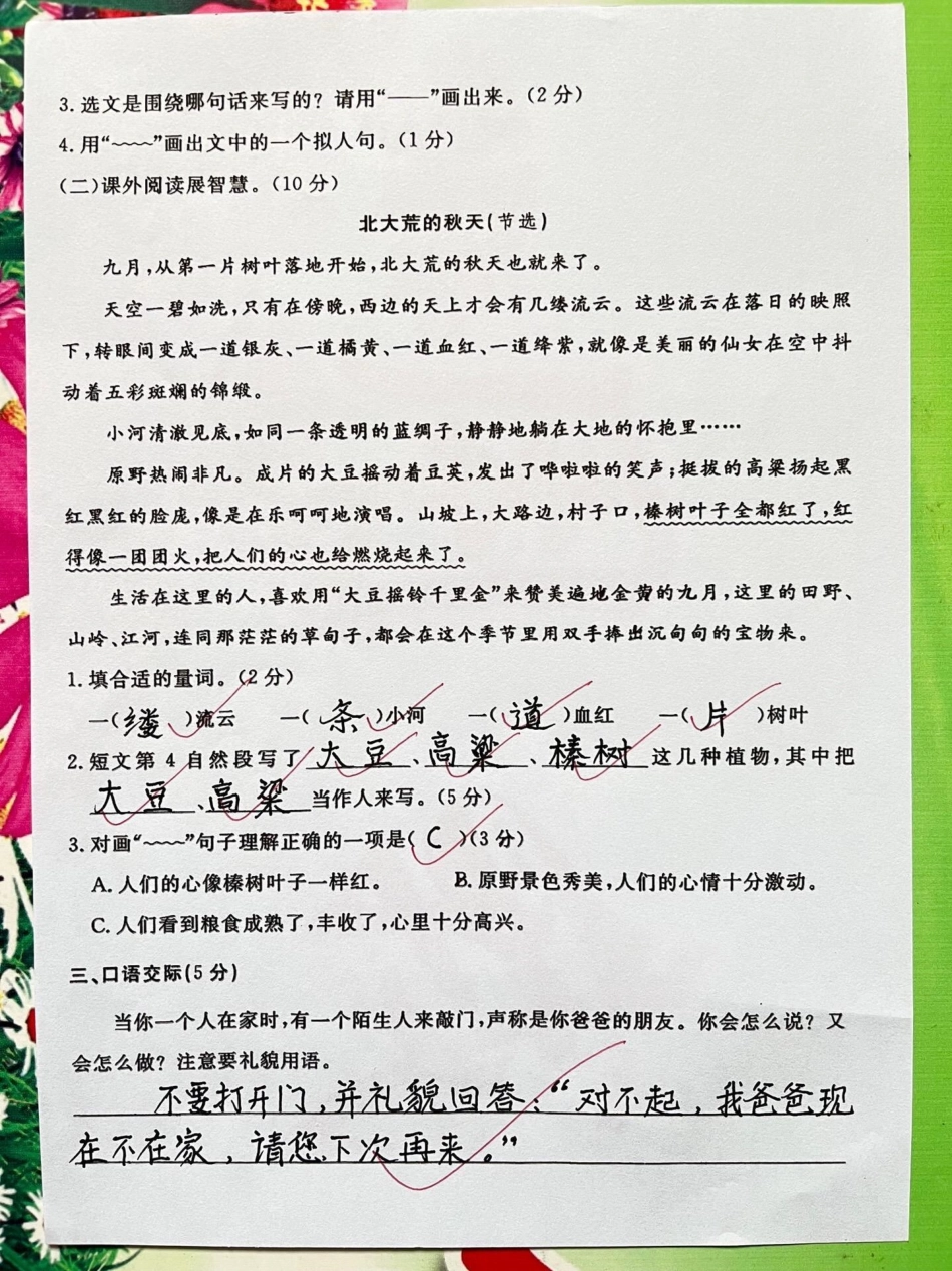 三年级语文上册第二单元测试卷，题型丰富，适宜检测与复习。家长们可以打印出来，供孩子们进行自我检测和巩固。通过查漏补缺，帮助孩子们更好地掌握语文知识。小学三年级试卷分享 三年级语文考试 第二单元测试.pdf_第3页