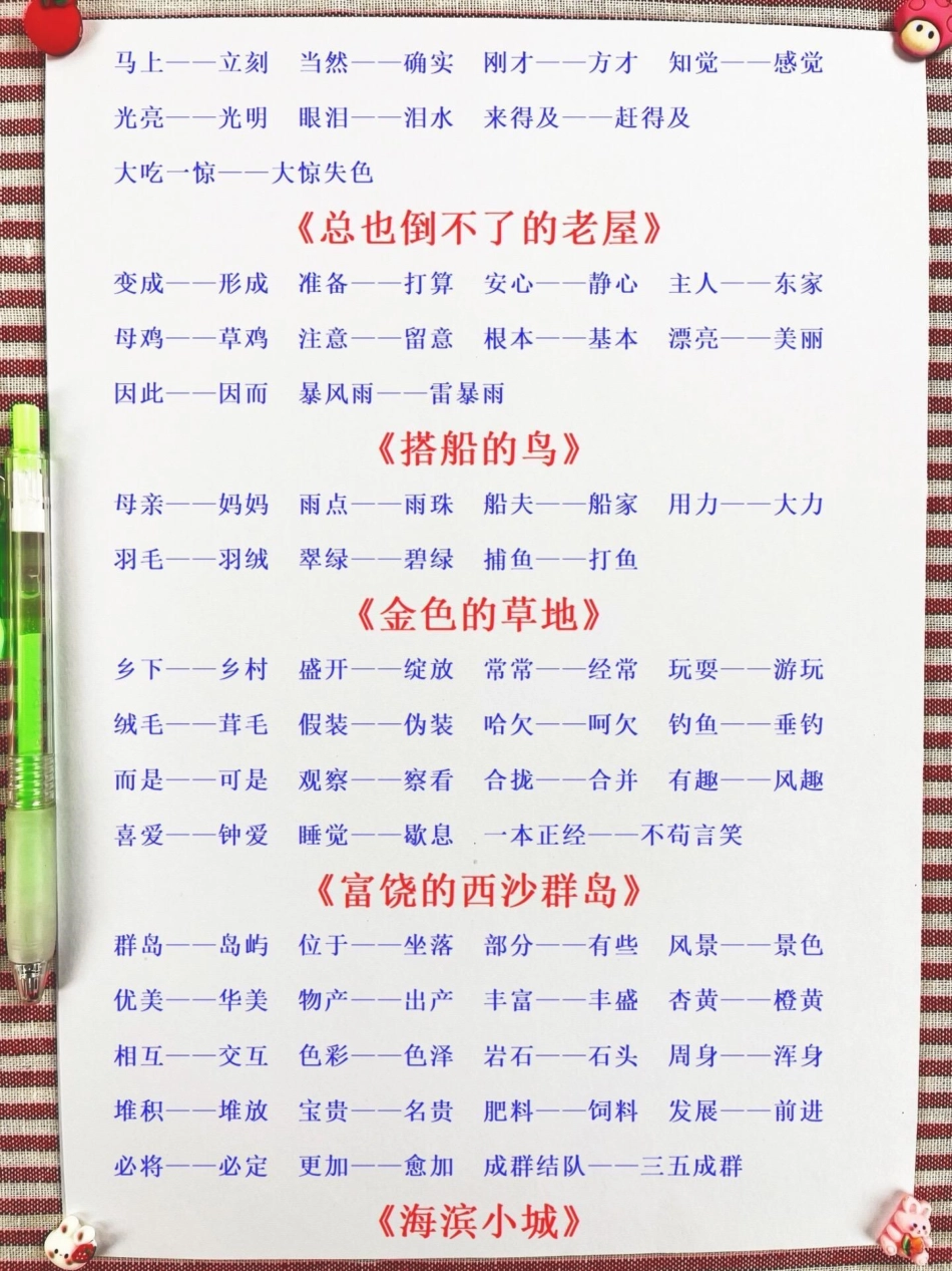 三年级语文上册全册近义词反义词汇总！家长。们可以打印出来给孩子阅读和背诵哦！这些知识点是三年级语文的重要内容，让孩子熟悉，为三年级语文打下坚实基础！三年级上册语文  近义词 反义词.pdf_第3页