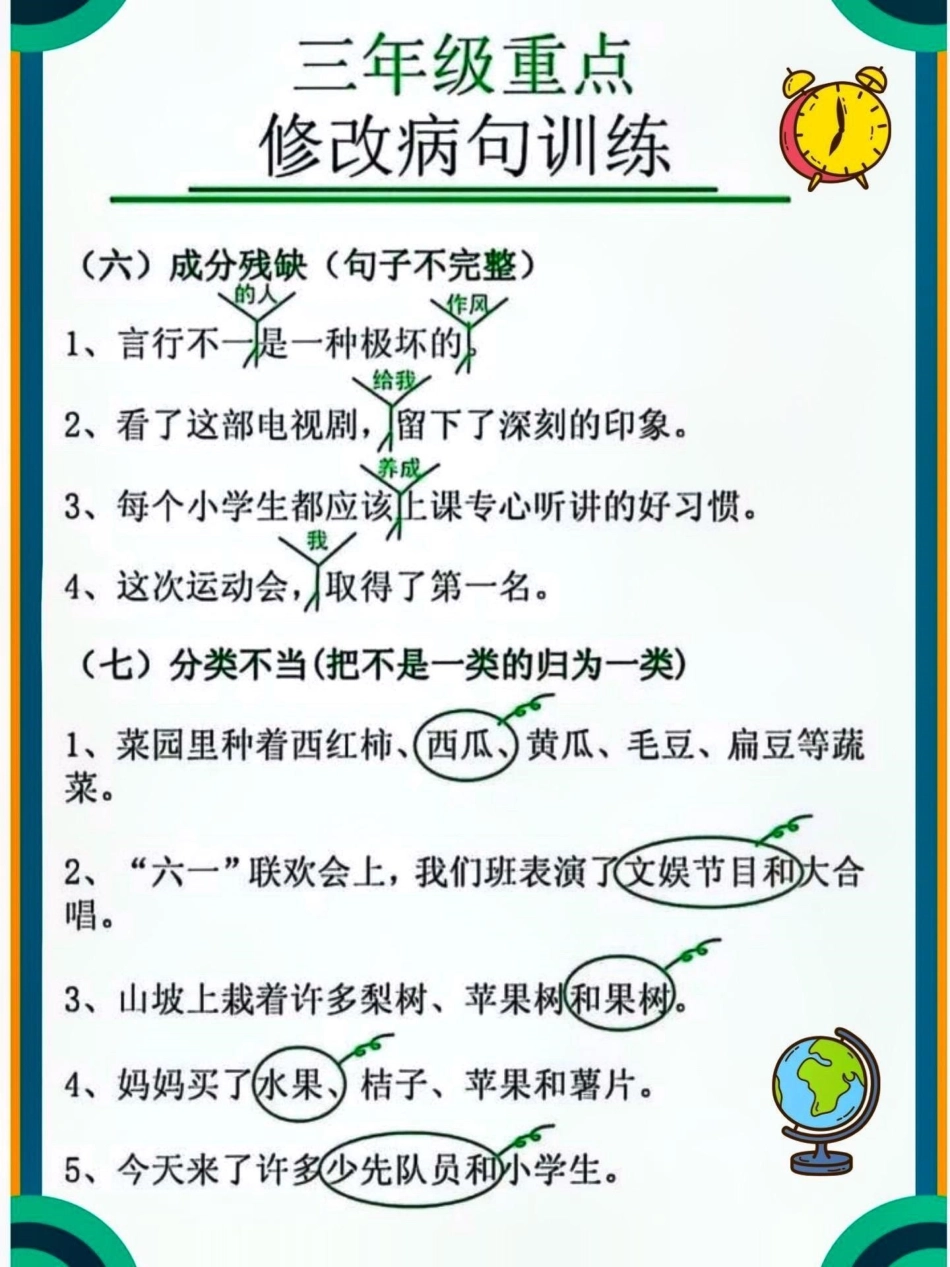 三年级语文上册修改病句训练。 知识点总结 假期学习 修改病句专项练习 三年级语文上册  热点 创作者中心 热点宝 来客官方助推官.pdf_第3页