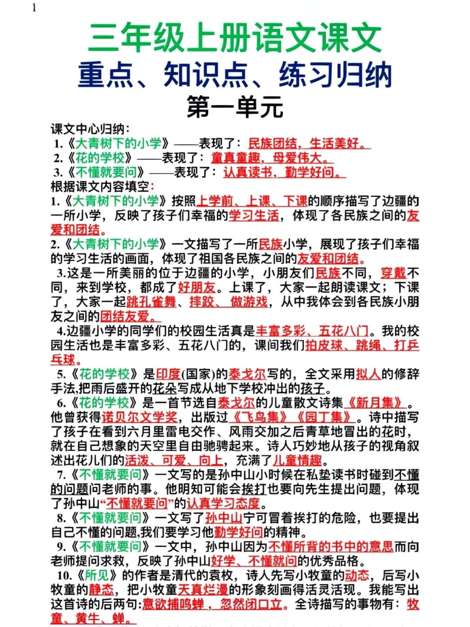 三年级语文上册重点知识点汇总。 知识点总结 小学语文必考知识点盘点 期中复习  三年级语文  热点宝 创作者中心.pdf_第1页