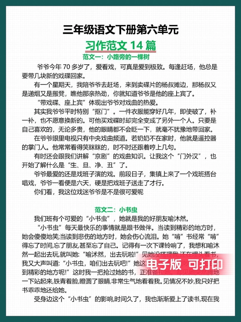 三年级语文下册第六单元作文高分范文13篇。有电子版可打印三年级 三年级语文 三年级语文下册  小学作文.pdf_第2页