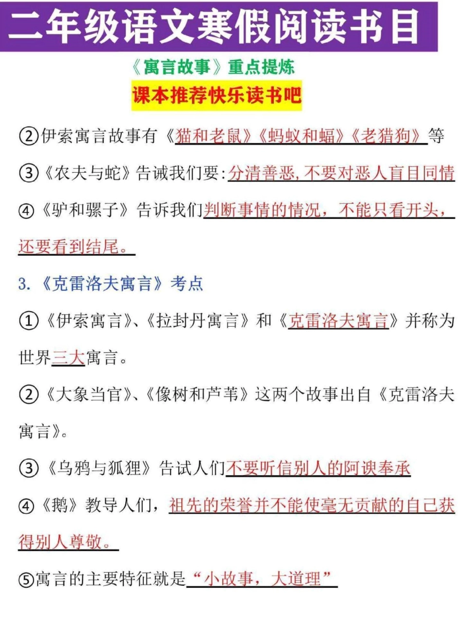 三年级语文下册寒假阅读提升。寒假阅读书目：寓言故事考点提炼汇总三年级语文 三年级语文重点归纳 三年级 家长收藏.pdf_第2页