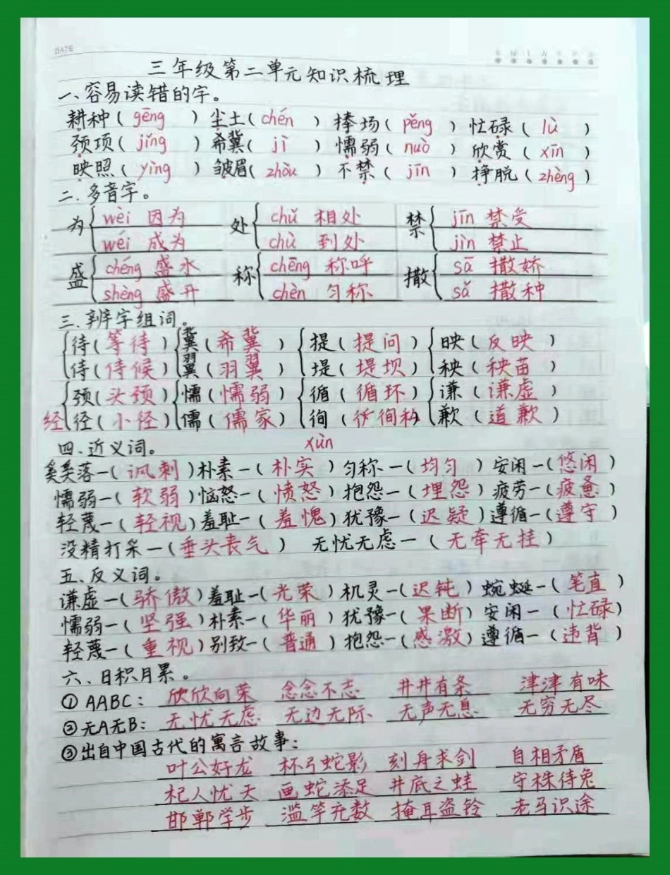 三年级语文下册期中复习，二单元知识梳理。三年级语文感谢我要上热门.pdf_第1页