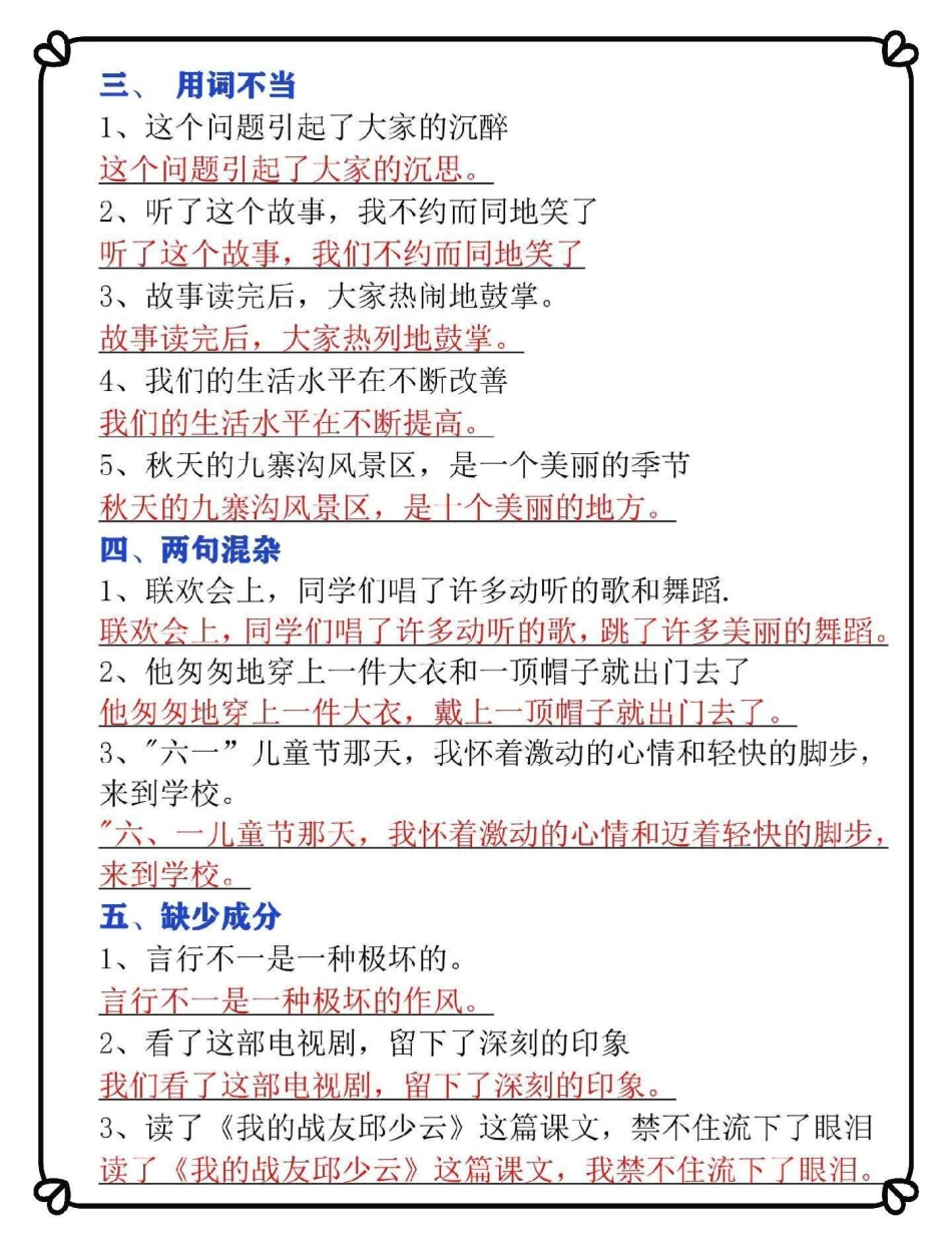 三年级语文修改病句常考易考七类题型汇总。修改病句是三年级重点难点三年级 三年级语文重点归纳 三年级语文 三年级上册语文 三年级语文上册.pdf_第2页