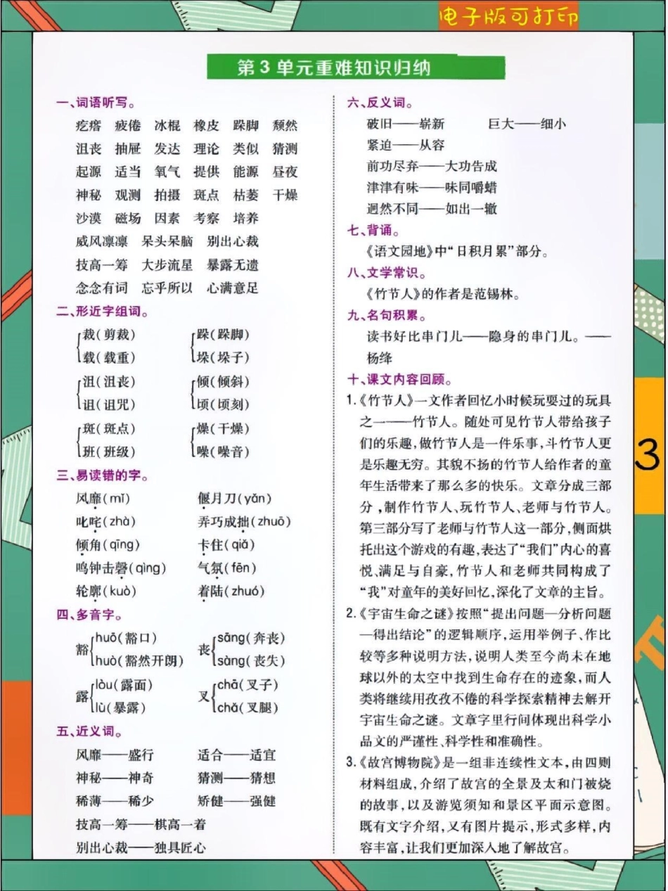 小学6年级语文上册重难点知识归纳。 知识点总结 学习资料分享 小学语文必考知识点盘点 六年级  创作者中心 热点宝.pdf_第3页