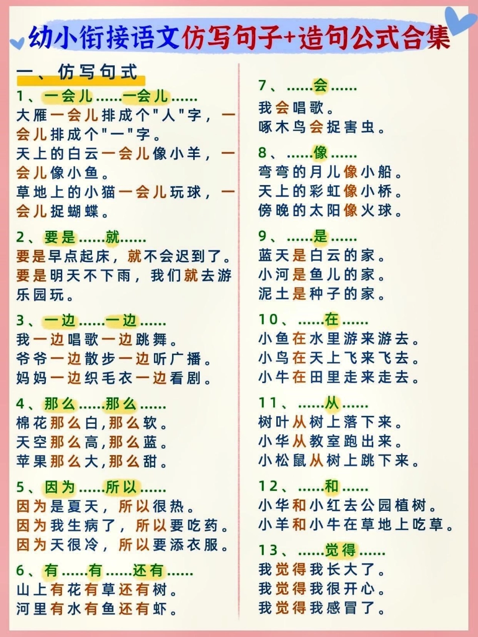 幼小衔接语文仿写句子+造句。 知识点总结 开学必备 幼小衔接 大语文  创作者中心 热点宝.pdf_第1页