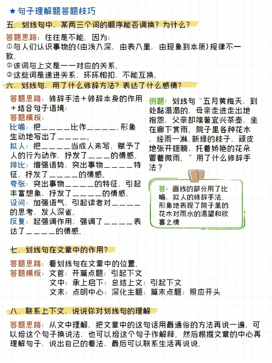 语文阅读满分答题模板，学好了孩子成绩蹭蹭涨，可以下载打印给孩子看语文.pdf_第2页