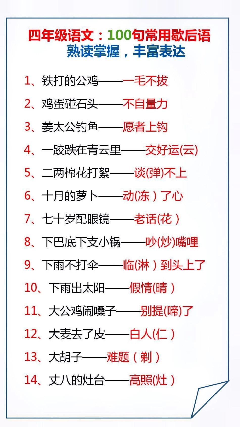 100句常用歇后语，让孩子读一读，背一背吧学习.pdf_第1页