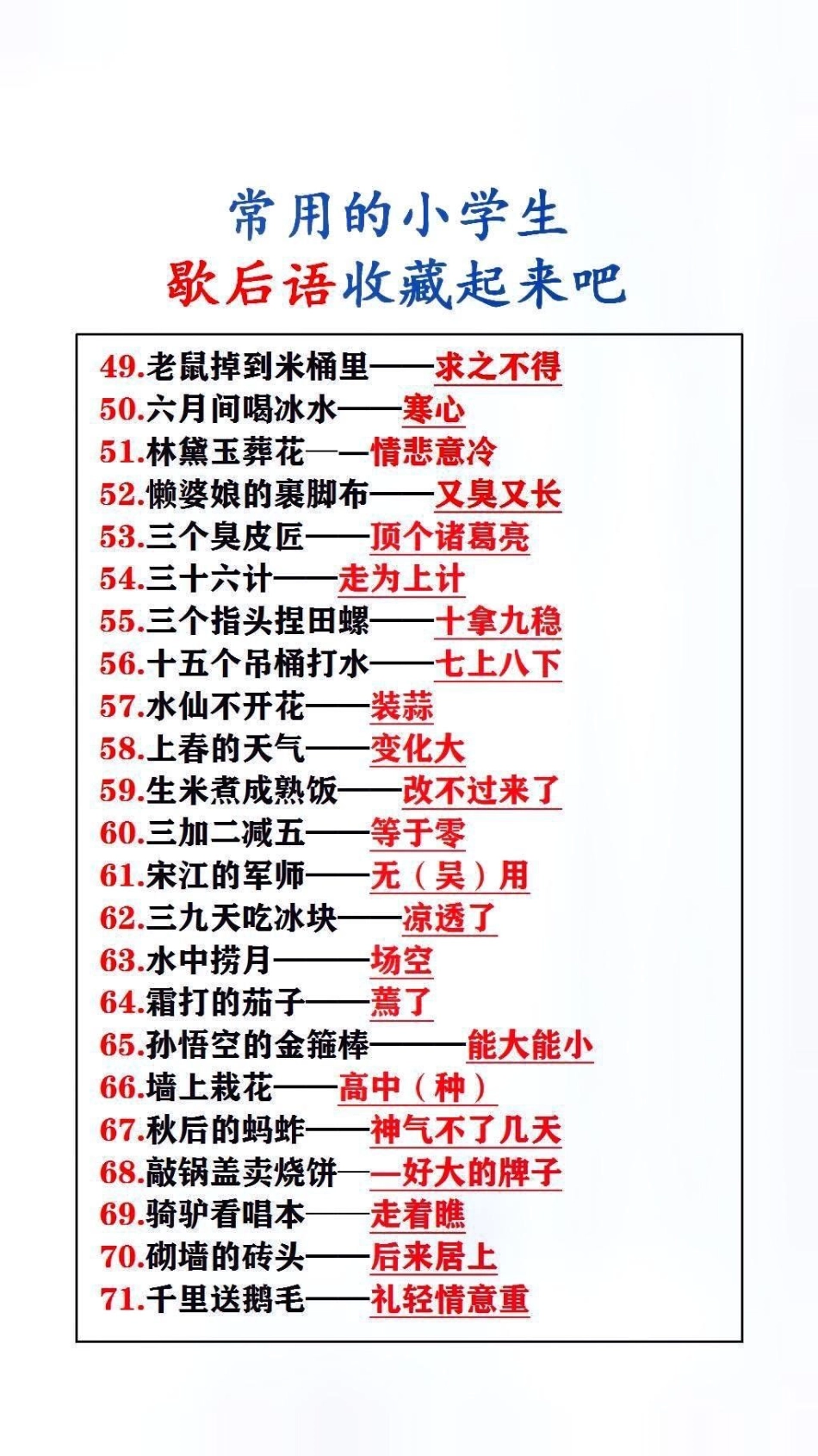 常用的小学生歇后语，保存起来吧歇后语 必考考点.pdf_第1页