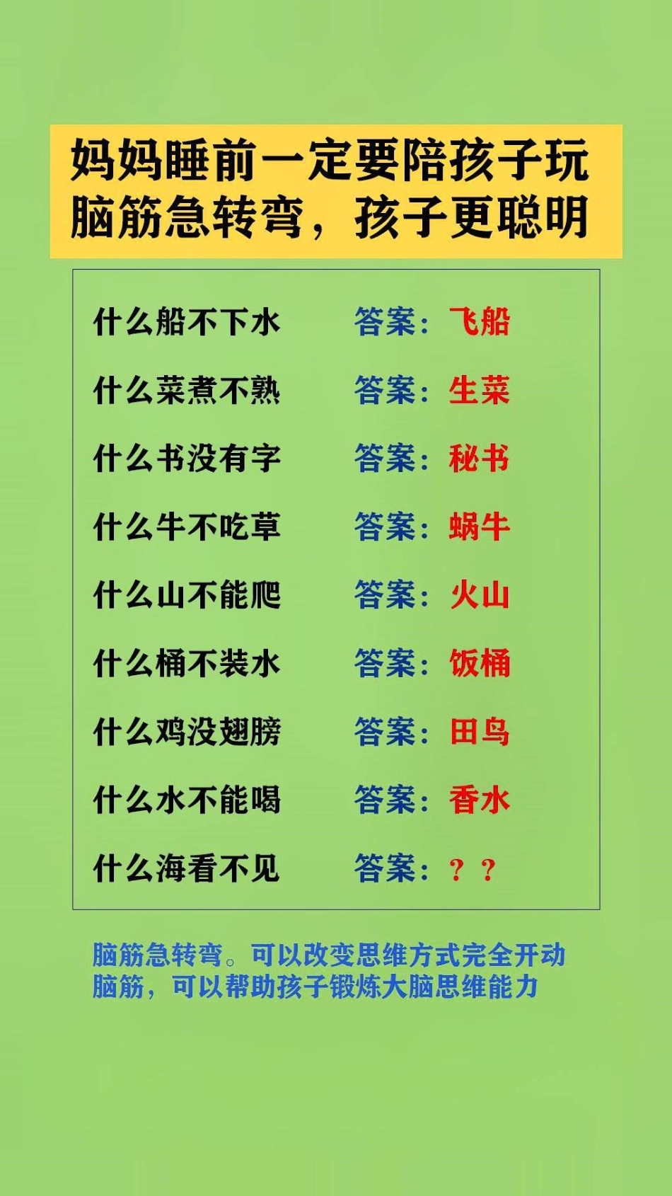 父母陪孩子玩脑筋急转弯。可以改变思维方式完全开动脑筋，可以帮助孩子锻炼大脑思维能力脑筋急转弯 脑筋转转转.pdf_第3页