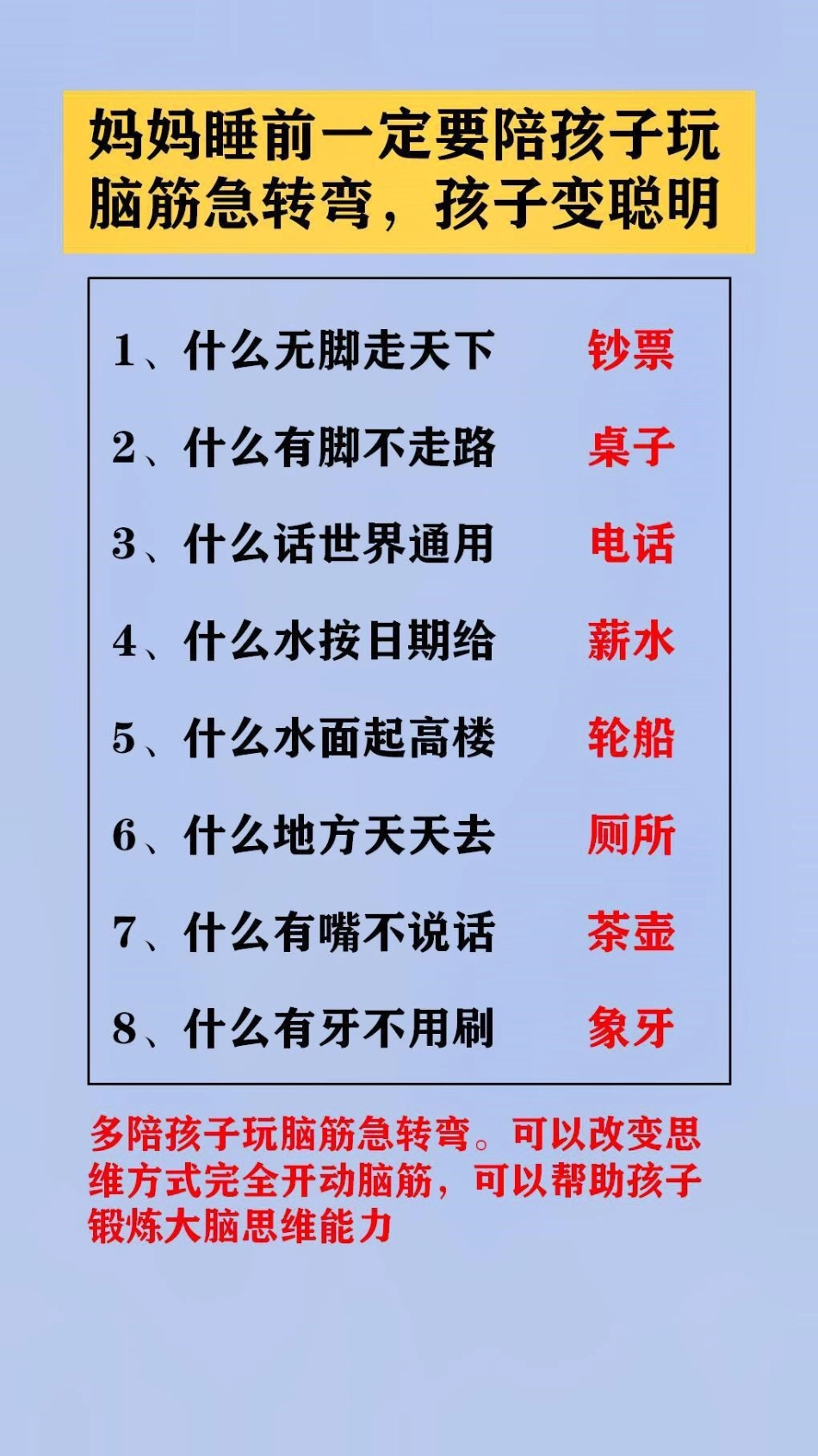 妈妈睡前陪孩子玩脑筋急转弯。可以改变思维方式完全开动脑筋，可以帮助孩子锻炼大脑思维能力脑筋急转弯 开发大脑 脑筋转转转.pdf_第3页