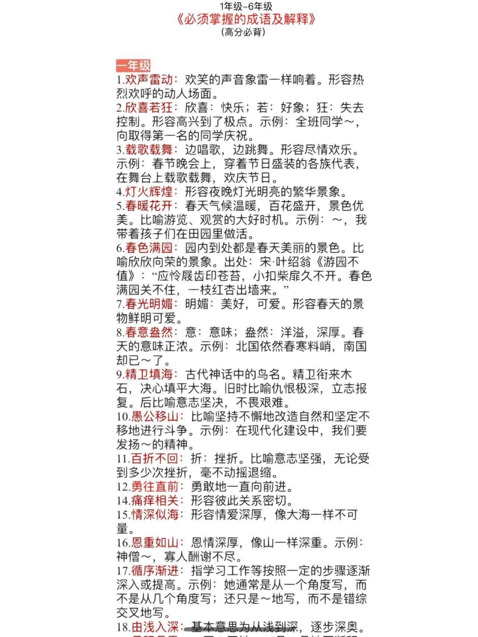 小学阶段必须掌握的成语，可以收藏打印给孩子看，关注我更多中小学重点学习资料小学语文 知识点总结.pdf_第1页