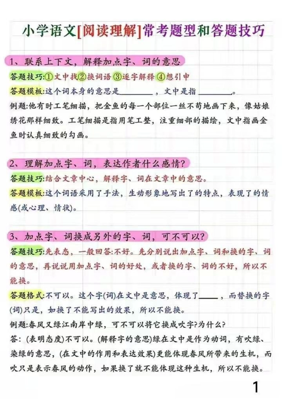 小学语文阅读理解常考题型和答题技巧。阅读理解答题技巧和方法阅读理解常考题型和答题技巧.pdf_第1页