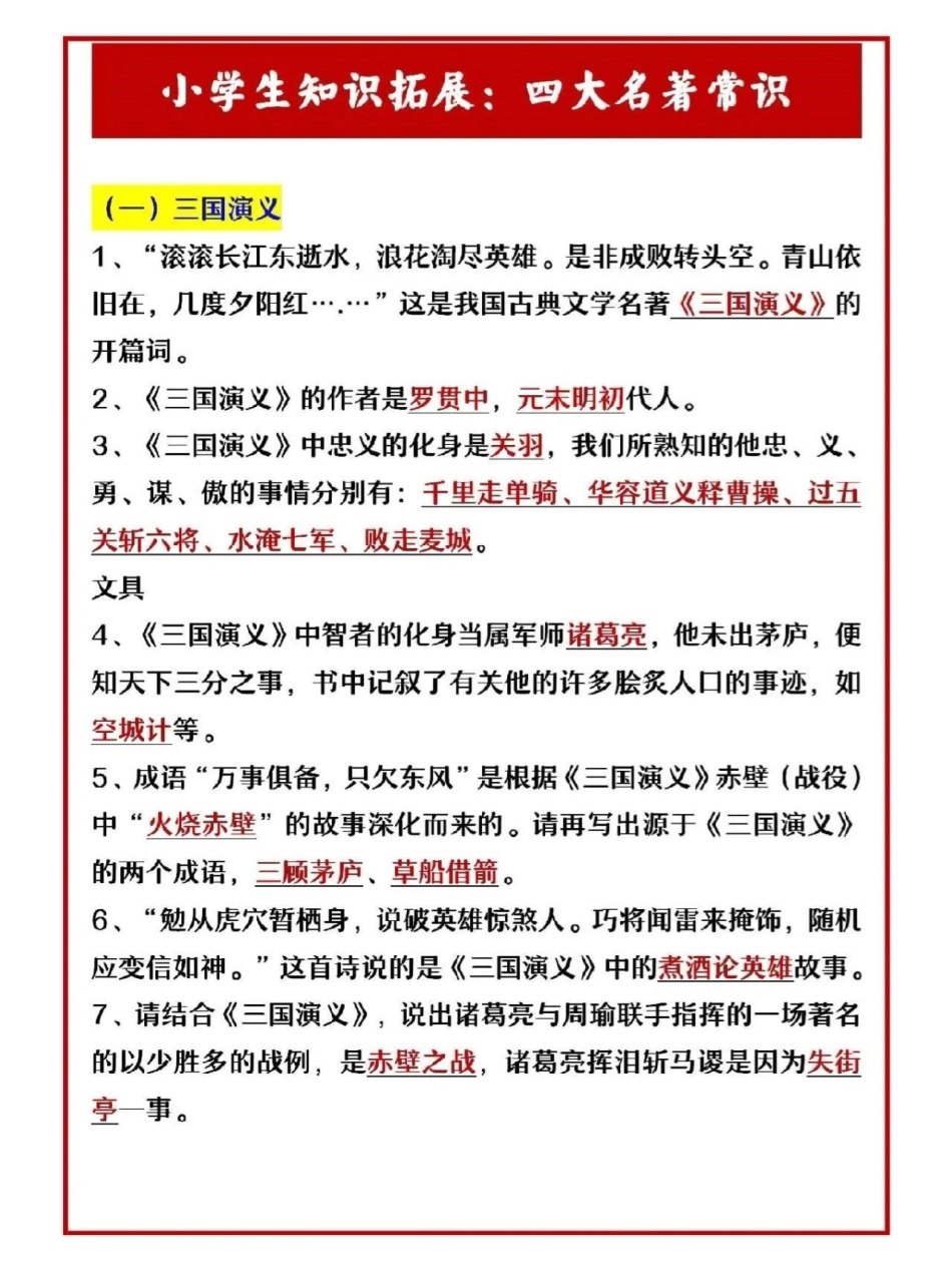 小学知识拓展四大名著文学常识积累教育 文学常识   学习.pdf_第1页