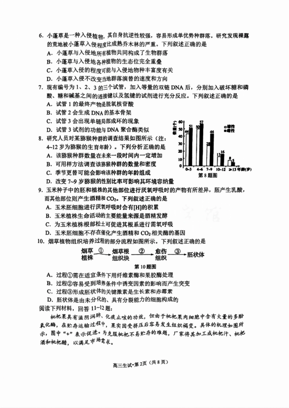 （杭州一模）2024学年第一学期杭州市高三年级11月质量检测生物试题含答案.pdf_第2页