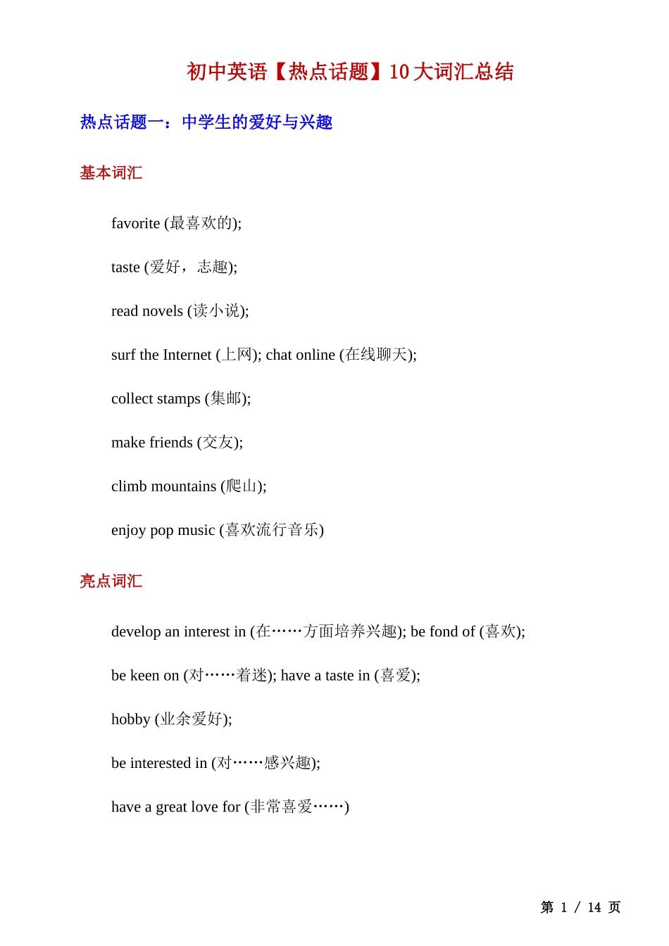 _初中英语【热点话题】10大词汇总结.docx_第1页