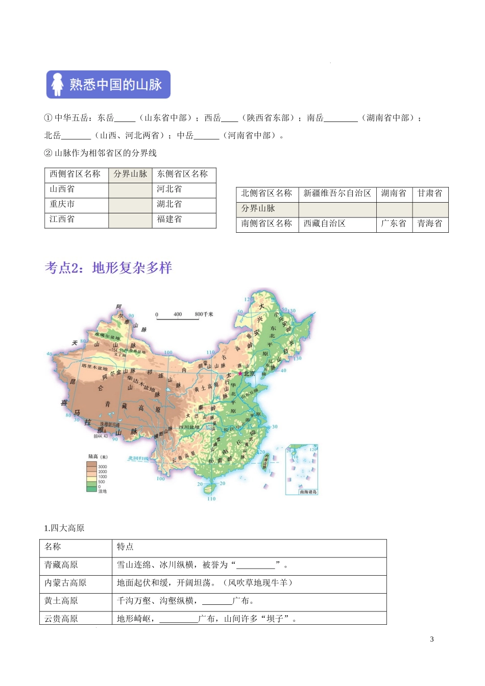 【八年级上册地理】第二章 中国的自然环境（考点梳理卷）-【难度分层单元卷】（原卷版）.docx_第3页