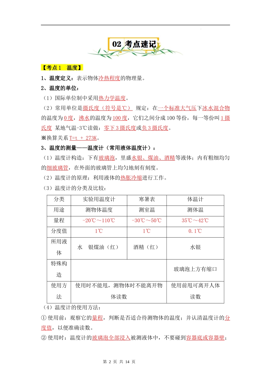 【八年级上册物理】第3章 物态变化【速记清单】（解析版）.docx_第2页