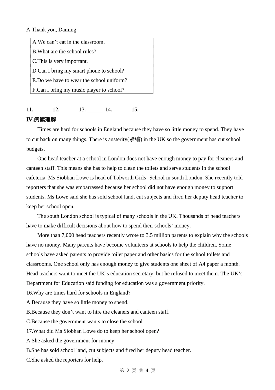 【北师大】八上英语 Unit 2  Teams Lesson 6　A Special Team 同步练习.docx_第2页