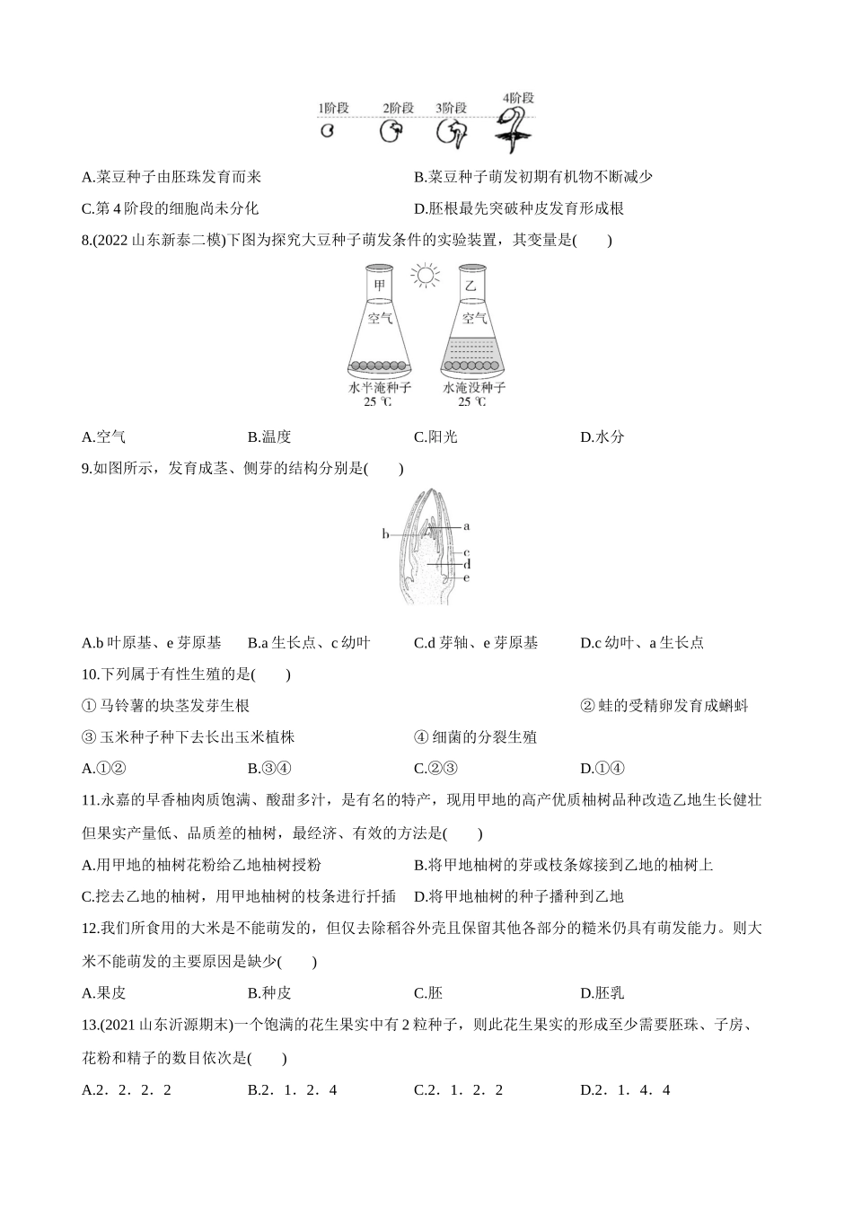 【济南版】第四单元 第一章 绿色开花植物的一生 综合检测.docx_第2页