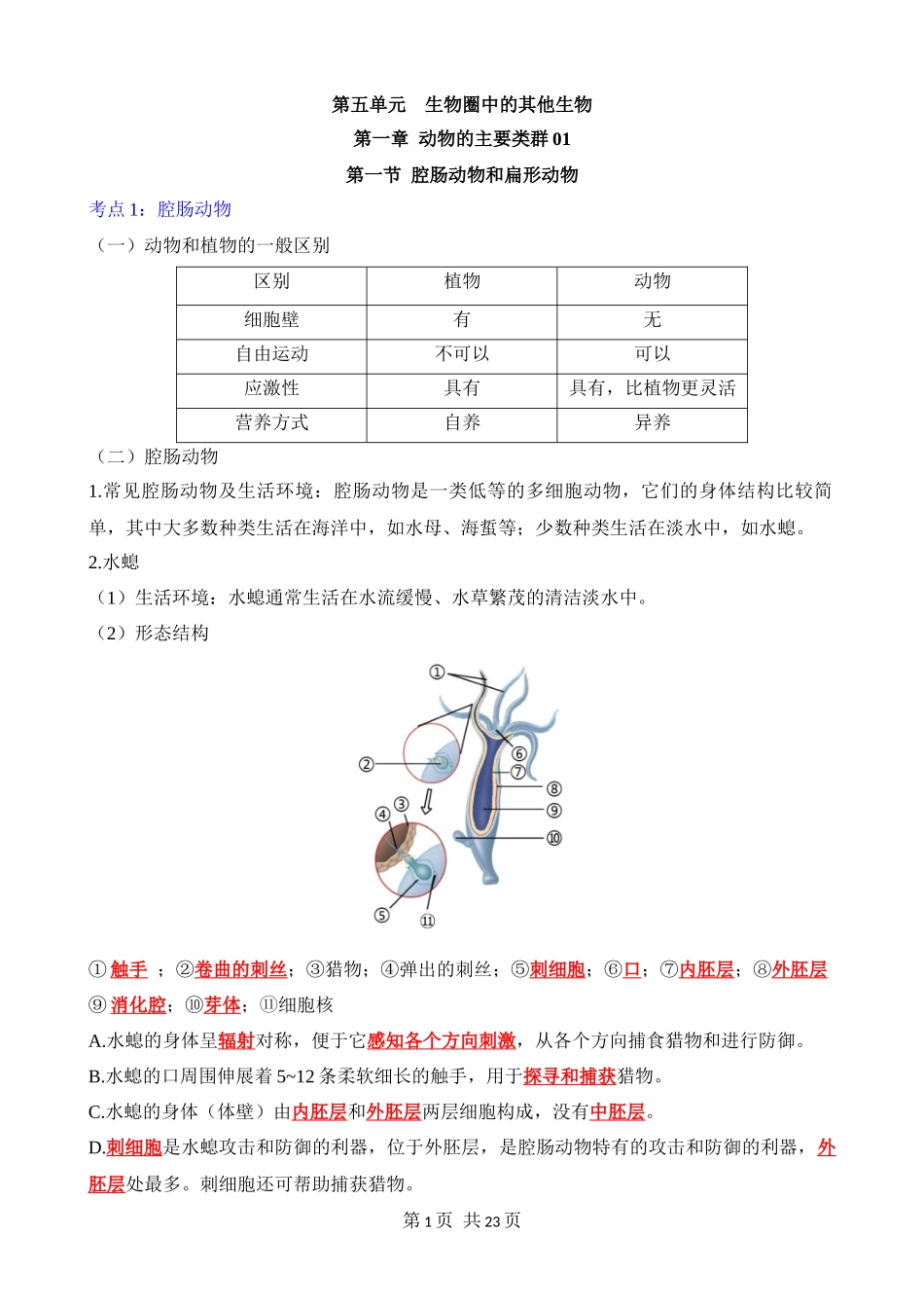 【人教】八上生物背诵-第五单元 第一章 动物的主要类群.docx_第1页