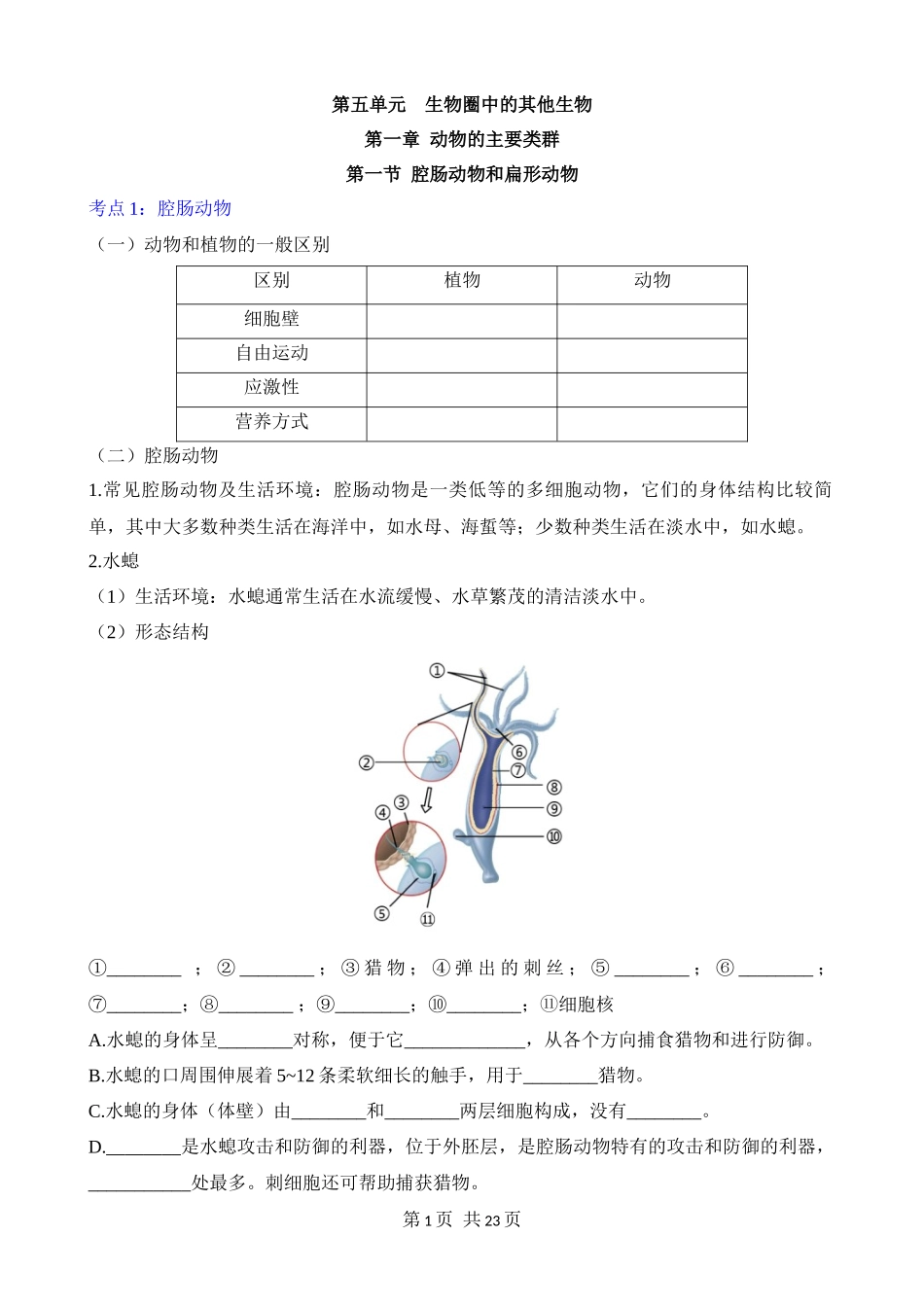 【人教】八上生物默写-第五单元 第一章 动物的主要类型.docx_第1页