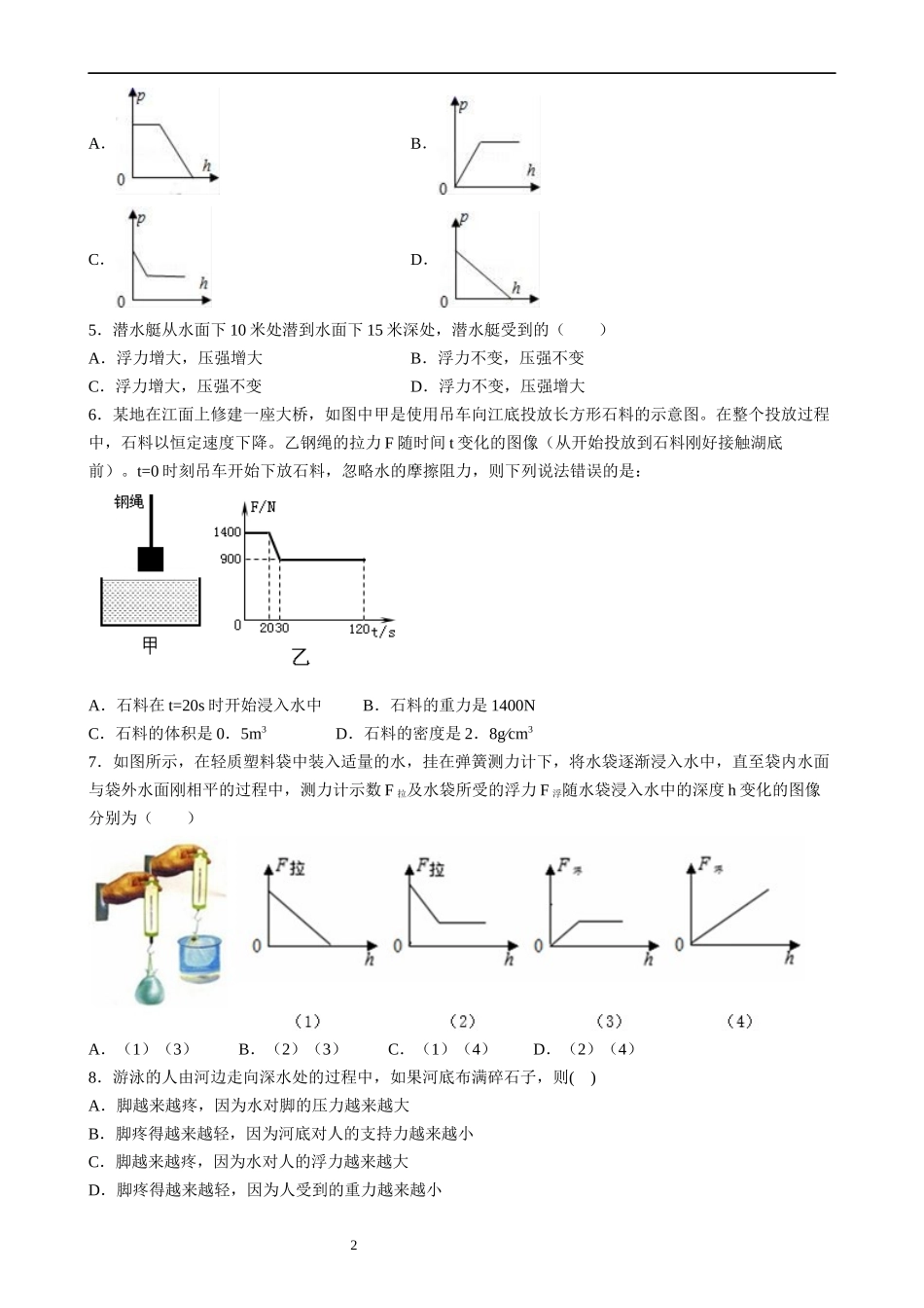 【八年级下册物理】（苏科版）10.4 浮力 同步练习.docx_第2页