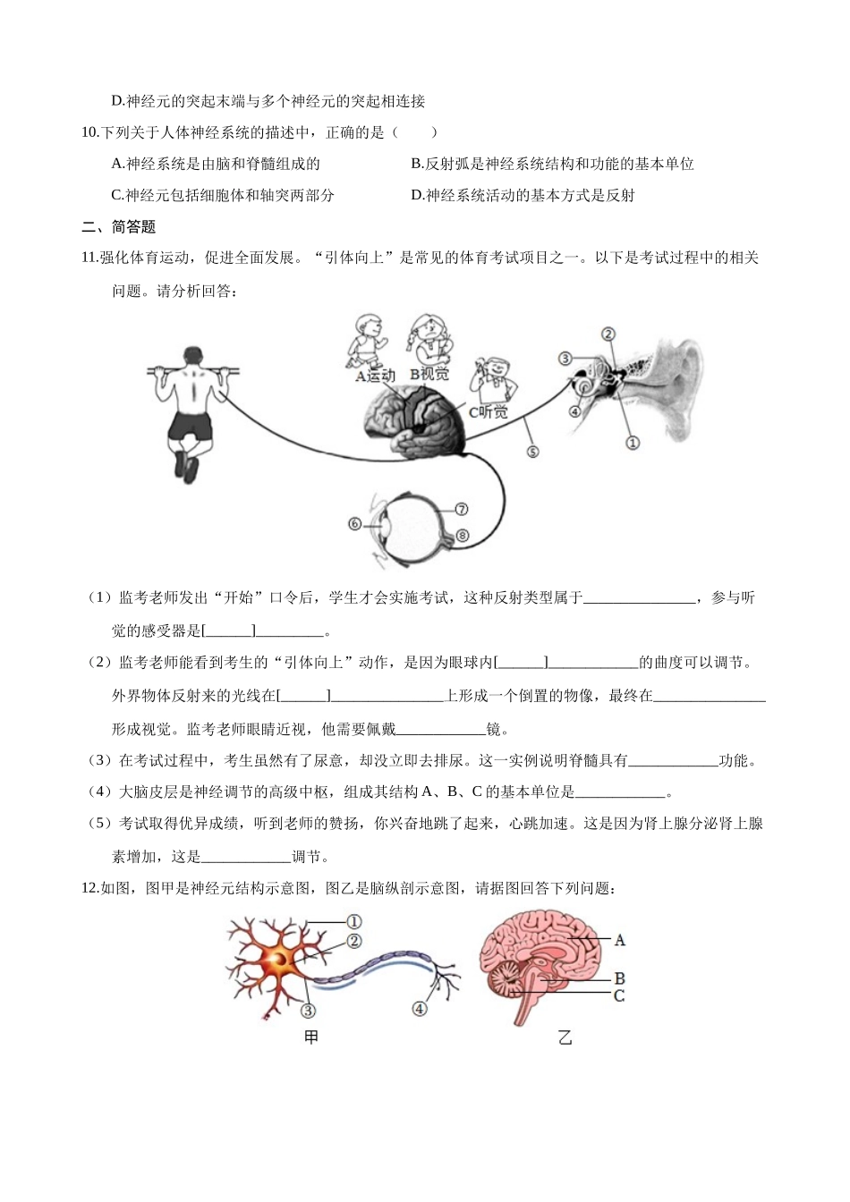 【苏科版】16.1 人体的神经调节 同步练习.docx_第3页