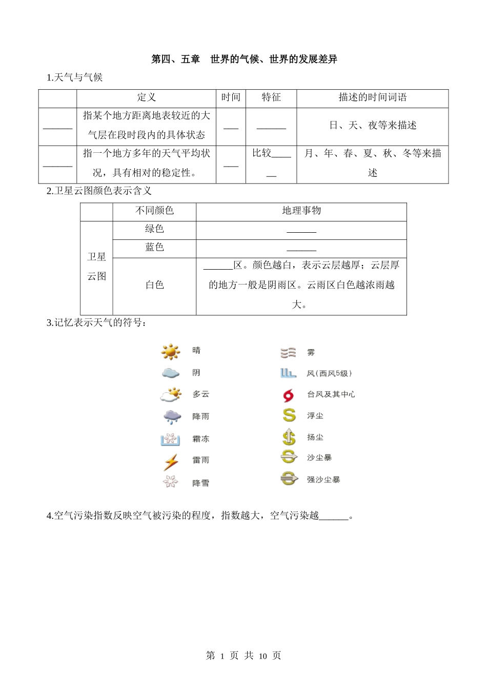 【湘教】地理知识点背诵与默写背诵默写04 第四、五章世界的气候、世界的发展差异地理知识梳理.docx_第1页