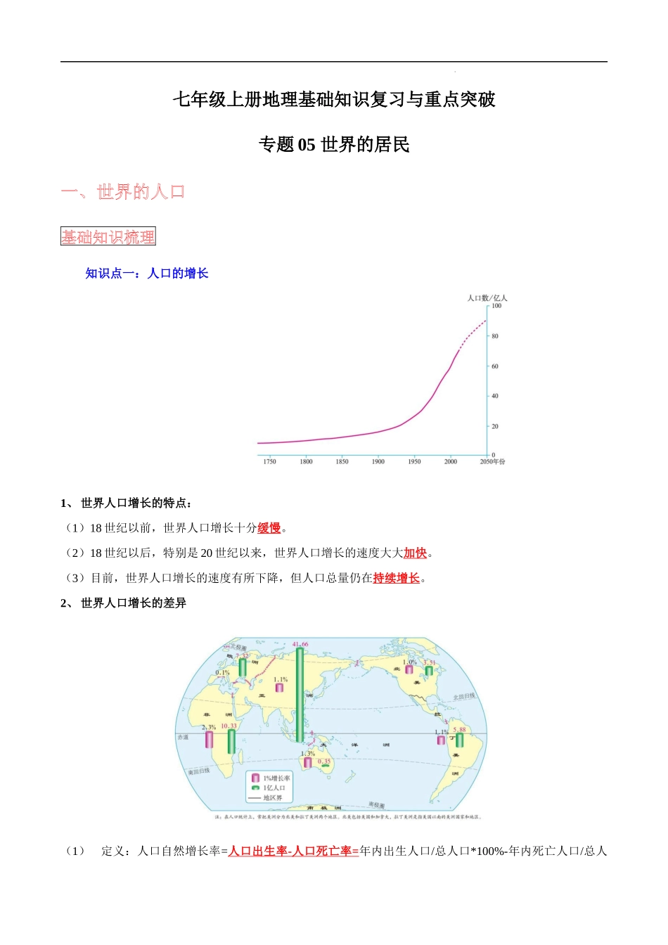 【中考地理】考前背诵知识手册汇总专题05 世界的居民.docx_第1页