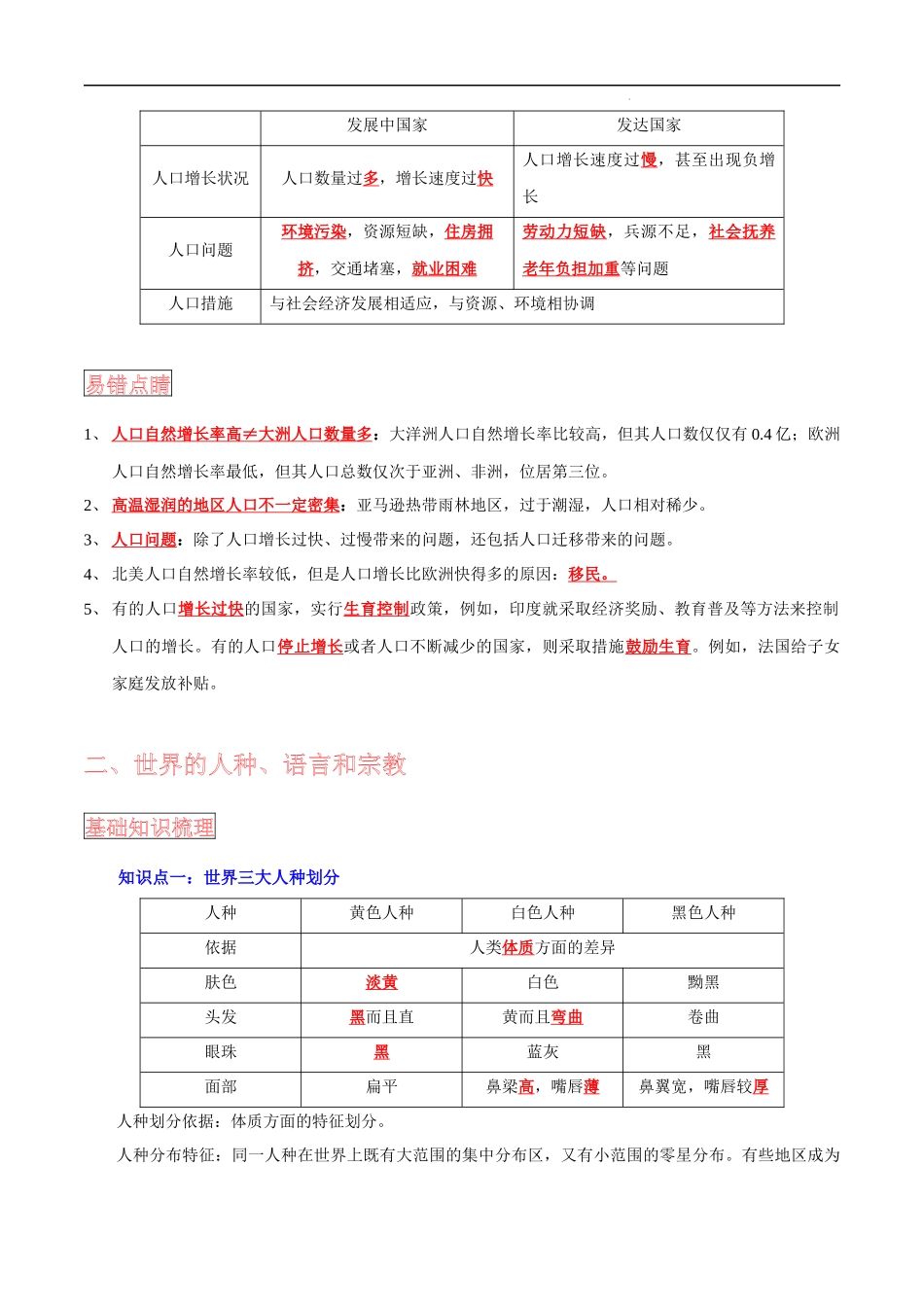 【中考地理】考前背诵知识手册汇总专题05 世界的居民.docx_第3页