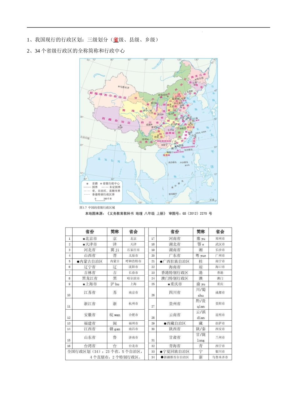 【中考地理】考前背诵知识手册汇总专题10 从世界看中国.docx_第3页