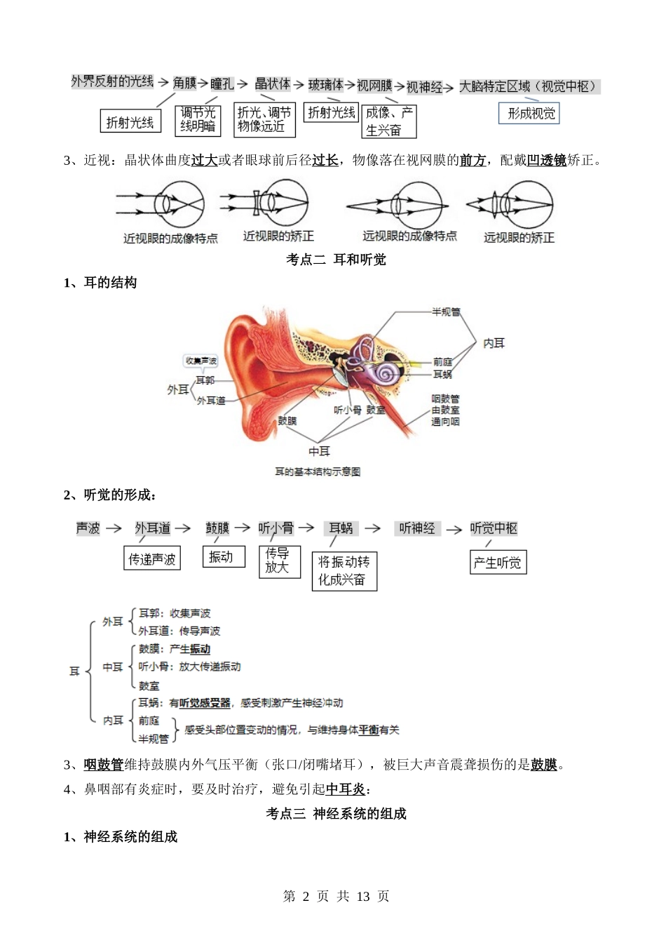 【中考生物】清单07 人体生命活动的调节（5大考点+6大高频命题点）.docx_第2页